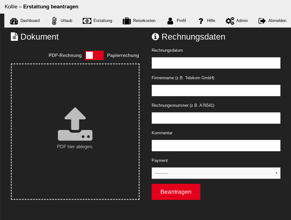 Screenshot der Beleg-Upload-Funktion von Kollie